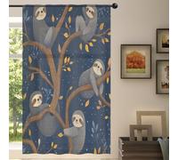 Mexpekil 1 Panel Sheer Curtain Cute Animal Sloth Tree Semi-Sheer Rod Pocket Drapes for Living Room Bedroom Office Window Voile Curtain 55x84in Drop(140x213cm)