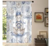 Mexpekil 1 Panel Sheer Curtain Cute Bear Ship Seashells Semi-Sheer Rod Pocket Drapes for Living Room Bedroom Office Window Voile Curtain 55x78in Drop(140x198cm)