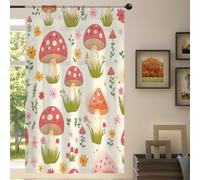 Mexpekil 1 Panel Sheer Curtain Cute Red Mushroom Wildflowers Pattern Semi-Sheer Rod Pocket Drapes for Living Room Bedroom Office Window Voile Curtain 55x84in Drop(140x213cm)