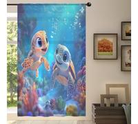 Mexpekil 1 Panel Sheer Curtain Cute Sea Turtle Ocean Animal Semi-Sheer Rod Pocket Drapes for Living Room Bedroom Office Window Voile Curtain 55x78in Drop(140x198cm)