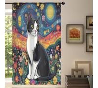 Mexpekil 1 Panel Sheer Curtain Floral Starry Sky Animal Cat Semi-Sheer Rod Pocket Drapes for Living Room Bedroom Office Window Voile Curtain 55x84in Drop(140x213cm)