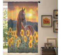 Mexpekil 1 Panel Sheer Curtain Sunflower Animal Horse Semi-Sheer Rod Pocket Drapes for Living Room Bedroom Office Window Voile Curtain 55x84in Drop(140x213cm)