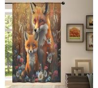 Mexpekil 1 Panel Sheer Curtain Wildflowers Red Foxes Semi-Sheer Rod Pocket Drapes for Living Room Bedroom Office Window Voile Curtain 55x78in Drop(140x198cm)