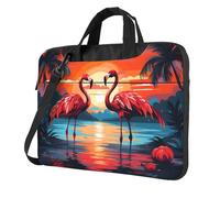 Mexpekil 14 Inch Laptop Bag Waterproof Laptop Sleeve Case Portable Shoulder Messenger Bags with Removable Strap Lightweight Briefcase for Women Men (Sunset Flamingo Tree)