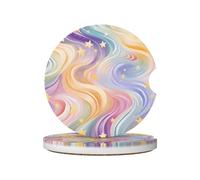 Mexpekil 2 Pack Car Coasters for Cup Holders with Anti-Slip Cork Base Abstract Rainbow Stars Absorbent Ceramic Auto Coasters for Drinks Universal Car Accessories for Women Men