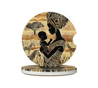 Mexpekil 2 Pack Car Coasters for Cup Holders with Anti-Slip Cork Base African Woman Baby Absorbent Ceramic Auto Coasters for Drinks Universal Car Accessories for Women Men
