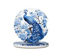 Mexpekil 2 Pack Car Coasters for Cup Holders with Anti-Slip Cork Base Blue Peacock Floral Absorbent Ceramic Auto Coasters for Drinks Universal Car Accessories for Women Men