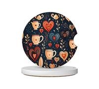 Mexpekil 2 Pack Car Coasters for Cup Holders with Anti-Slip Cork Base Boho Cup Heart Leaf Absorbent Ceramic Auto Coasters for Drinks Universal Car Accessories for Women Men