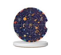 Mexpekil 2 Pack Car Coasters for Cup Holders with Anti-Slip Cork Base Cartoon Planet Universe Space Absorbent Ceramic Auto Coasters for Drinks Universal Car Accessories for Women Men