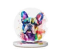 Mexpekil 2 Pack Car Coasters for Cup Holders with Anti-Slip Cork Base Colorful French Bulldog Absorbent Ceramic Auto Coasters for Drinks Universal Car Accessories for Women Men