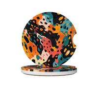 Mexpekil 2 Pack Car Coasters for Cup Holders with Anti-Slip Cork Base Colorful Leopard Skin Absorbent Ceramic Auto Coasters for Drinks Universal Car Accessories for Women Men
