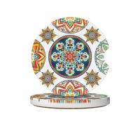 Mexpekil 2 Pack Car Coasters for Cup Holders with Anti-Slip Cork Base Colorful Mandala Geometric Absorbent Ceramic Auto Coasters for Drinks Universal Car Accessories for Women Men