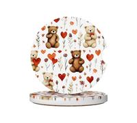 Mexpekil 2 Pack Car Coasters for Cup Holders with Anti-Slip Cork Base Cute Bear Flower Love Absorbent Ceramic Auto Coasters for Drinks Universal Car Accessories for Women Men