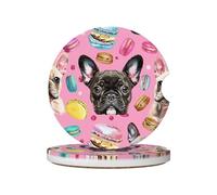 Mexpekil 2 Pack Car Coasters for Cup Holders with Anti-Slip Cork Base French Bulldog Macaroon Absorbent Ceramic Auto Coasters for Drinks Universal Car Accessories for Women Men