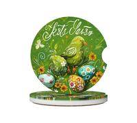 Mexpekil 2 Pack Car Coasters for Cup Holders with Anti-Slip Cork Base Green Bird Floral Eggs Absorbent Ceramic Auto Coasters for Drinks Universal Car Accessories for Women Men