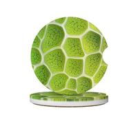 Mexpekil 2 Pack Car Coasters for Cup Holders with Anti-Slip Cork Base Green Plant Leaf Cell Absorbent Ceramic Auto Coasters for Drinks Universal Car Accessories for Women Men