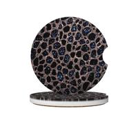 Mexpekil 2 Pack Car Coasters for Cup Holders with Anti-Slip Cork Base Leopard Print Marble Absorbent Ceramic Auto Coasters for Drinks Universal Car Accessories for Women Men