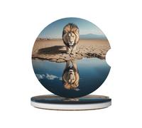 Mexpekil 2 Pack Car Coasters for Cup Holders with Anti-Slip Cork Base Lion Cool Absorbent Ceramic Auto Coasters for Drinks Universal Car Accessories for Women Men