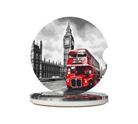 Mexpekil 2 Pack Car Coasters for Cup Holders with Anti-Slip Cork Base New York Bus Absorbent Ceramic Auto Coasters for Drinks Universal Car Accessories for Women Men