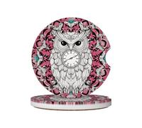 Mexpekil 2 Pack Car Coasters for Cup Holders with Anti-Slip Cork Base Owl Mandala Absorbent Ceramic Auto Coasters for Drinks Universal Car Accessories for Women Men