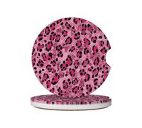 Mexpekil 2 Pack Car Coasters for Cup Holders with Anti-Slip Cork Base Pink Glitter Leopard Print Absorbent Ceramic Auto Coasters for Drinks Universal Car Accessories for Women Men