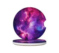 Mexpekil 2 Pack Car Coasters for Cup Holders with Anti-Slip Cork Base Pink Purple Galaxy Absorbent Ceramic Auto Coasters for Drinks Universal Car Accessories for Women Men