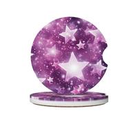Mexpekil 2 Pack Car Coasters for Cup Holders with Anti-Slip Cork Base Purple Glitter Stars Absorbent Ceramic Auto Coasters for Drinks Universal Car Accessories for Women Men