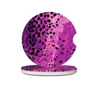 Mexpekil 2 Pack Car Coasters for Cup Holders with Anti-Slip Cork Base Purple Leopard Skin Absorbent Ceramic Auto Coasters for Drinks Universal Car Accessories for Women Men