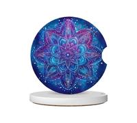 Mexpekil 2 Pack Car Coasters for Cup Holders with Anti-Slip Cork Base Purple Mandala Flower Absorbent Ceramic Auto Coasters for Drinks Universal Car Accessories for Women Men