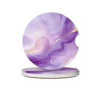 Mexpekil 2 Pack Car Coasters for Cup Holders with Anti-Slip Cork Base Purple Watercolor Marble Absorbent Ceramic Auto Coasters for Drinks Universal Car Accessories for Women Men
