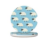 Mexpekil 2 Pack Car Coasters for Cup Holders with Anti-Slip Cork Base Sheep Absorbent Ceramic Auto Coasters for Drinks Universal Car Accessories for Women Men