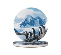 Mexpekil 2 Pack Car Coasters for Cup Holders with Anti-Slip Cork Base Snow Mountain Penguin Absorbent Ceramic Auto Coasters for Drinks Universal Car Accessories for Women Men