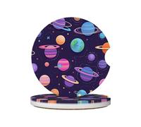 Mexpekil 2 Pack Car Coasters for Cup Holders with Anti-Slip Cork Base Space Planet Purple Absorbent Ceramic Auto Coasters for Drinks Universal Car Accessories for Women Men