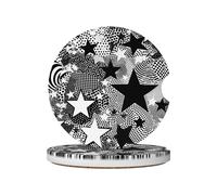 Mexpekil 2 Pack Car Coasters for Cup Holders with Anti-Slip Cork Base Stars Polka Dot Absorbent Ceramic Auto Coasters for Drinks Universal Car Accessories for Women Men