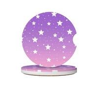 Mexpekil 2 Pack Car Coasters for Cup Holders with Anti-Slip Cork Base Stars Purple Pink Absorbent Ceramic Auto Coasters for Drinks Universal Car Accessories for Women Men
