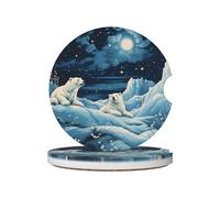 Mexpekil 2 Pack Car Coasters for Cup Holders with Anti-Slip Cork Base Winter Polar Bear Absorbent Ceramic Auto Coasters for Drinks Universal Car Accessories for Women Men