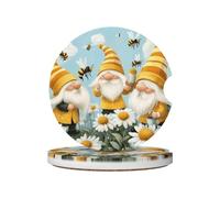 Mexpekil 2 Pack Car Coasters for Cup Holders with Anti-Slip Cork Base Yellow Gnomes Bee Daisy Absorbent Ceramic Auto Coasters for Drinks Universal Car Accessories for Women Men