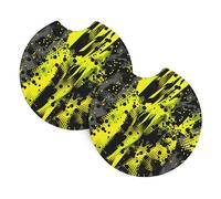 Mexpekil 2 Pack Car Coasters for Cup Holders with Anti-Slip Rubber Base Abstract Yellow Black Absorbent Auto Coasters for Drinks Universal Car Accessories for Women Men