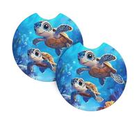 Mexpekil 2 Pack Car Coasters for Cup Holders with Anti-Slip Rubber Base Baby Turtle Sea Absorbent Auto Coasters for Drinks Universal Car Accessories for Women Men