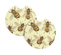 Mexpekil 2 Pack Car Coasters for Cup Holders with Anti-Slip Rubber Base Bee Yellow Absorbent Auto Coasters for Drinks Universal Car Accessories for Women Men
