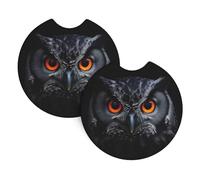 Mexpekil 2 Pack Car Coasters for Cup Holders with Anti-Slip Rubber Base Black Owl Orange Eyes Absorbent Auto Coasters for Drinks Universal Car Accessories for Women Men