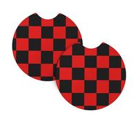 Mexpekil 2 Pack Car Coasters for Cup Holders with Anti-Slip Rubber Base Black Red Checkered Absorbent Auto Coasters for Drinks Universal Car Accessories for Women Men