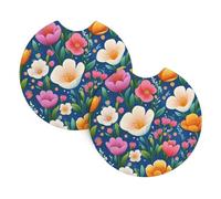 Mexpekil 2 Pack Car Coasters for Cup Holders with Anti-Slip Rubber Base Bright Colorful Spring Flowers Absorbent Auto Coasters for Drinks Universal Car Accessories for Women Men