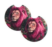 Mexpekil 2 Pack Car Coasters for Cup Holders with Anti-Slip Rubber Base Bright Pink Lion Rose Absorbent Auto Coasters for Drinks Universal Car Accessories for Women Men