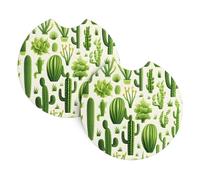 Mexpekil 2 Pack Car Coasters for Cup Holders with Anti-Slip Rubber Base Cactus Green Absorbent Auto Coasters for Drinks Universal Car Accessories for Women Men