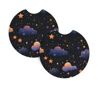 Mexpekil 2 Pack Car Coasters for Cup Holders with Anti-Slip Rubber Base Cartoon Cloud Stars Absorbent Auto Coasters for Drinks Universal Car Accessories for Women Men