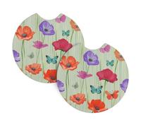 Mexpekil 2 Pack Car Coasters for Cup Holders with Anti-Slip Rubber Base Colorful Flowers Bright Absorbent Auto Coasters for Drinks Universal Car Accessories for Women Men