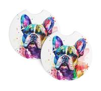 Mexpekil 2 Pack Car Coasters for Cup Holders with Anti-Slip Rubber Base Colorful French Bulldog Absorbent Auto Coasters for Drinks Universal Car Accessories for Women Men