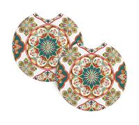 Mexpekil 2 Pack Car Coasters for Cup Holders with Anti-Slip Rubber Base Colorful Geometric Mandala Absorbent Auto Coasters for Drinks Universal Car Accessories for Women Men