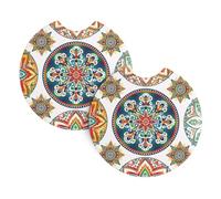 Mexpekil 2 Pack Car Coasters for Cup Holders with Anti-Slip Rubber Base Colorful Mandala Geometric Absorbent Auto Coasters for Drinks Universal Car Accessories for Women Men